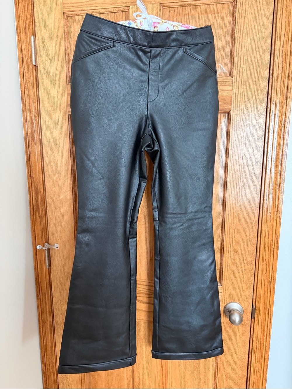 SPANX 
Black Faux Leather Flare pants size Large